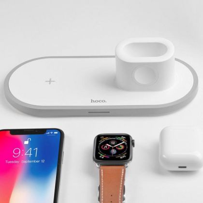 Беспроводное ЗУ Hoco CW21 Wisdom 15W 3in1  iPhone/iWatch/AirPods 2A White