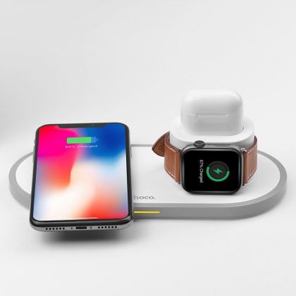 Беспроводное ЗУ Hoco CW21 Wisdom 15W 3in1  iPhone/iWatch/AirPods 2A White