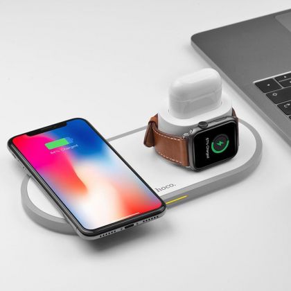 Беспроводное ЗУ Hoco CW21 Wisdom 15W 3in1  iPhone/iWatch/AirPods 2A White