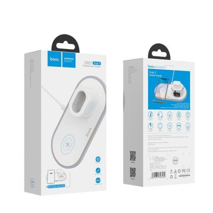 Беспроводное ЗУ Hoco CW21 Wisdom 15W 3in1  iPhone/iWatch/AirPods 2A White