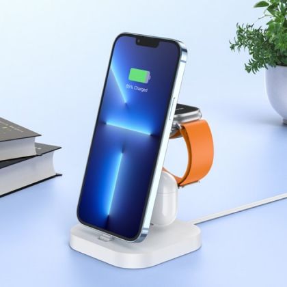 Беспроводное зарядное устройство Hoco CW43 10W Graceful 3-in-1 (MagSafe/AppleWatch) белое