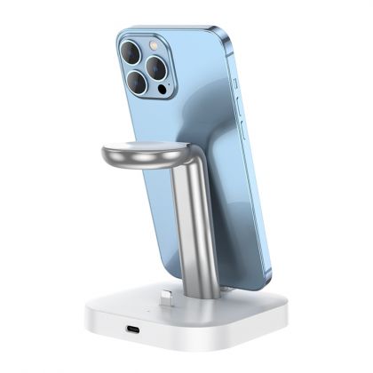 Беспроводное зарядное устройство Hoco CW43 10W Graceful 3-in-1 (MagSafe/AppleWatch) белое