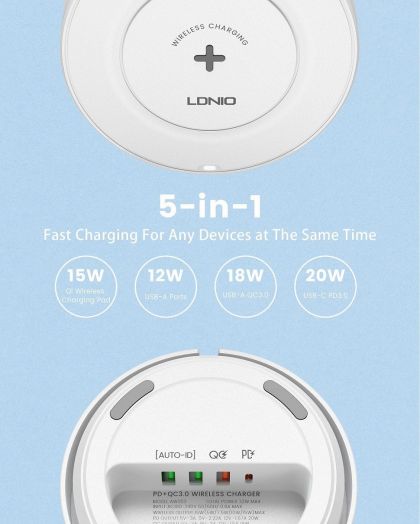 Беспроводное зарядное устройство Ldnio AW003 3 USB/ Type-C QC PD 32W белое