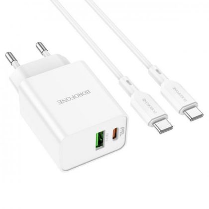 Сетевое Зарядное Устройство Borofone BA69A Resource PD20W+QC3.0 Type-C to Type-C Белый