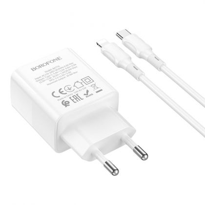 Сетевое Зарядное Устройство Borofone BA77A Insightful PD/QC 30W Type-C to Lightning Белый