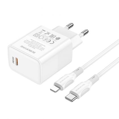 Сетевое Зарядное Устройство Borofone BA77A Insightful PD/QC 30W Type-C to Lightning Белый