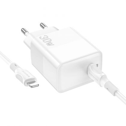 Сетевое Зарядное Устройство Borofone BA77A Insightful PD/QC 30W Type-C to Lightning Белый