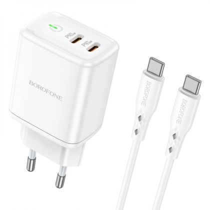 Сетевое Зарядное Устройство Borofone BN9 Reacher PD/QC (2 USB-C) 35W Type-C to Type-C Белый
