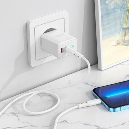 Сетевое Зарядное Устройство Borofone BN9 Reacher PD/QC (2 USB-C) 35W Type-C to Type-C Белый