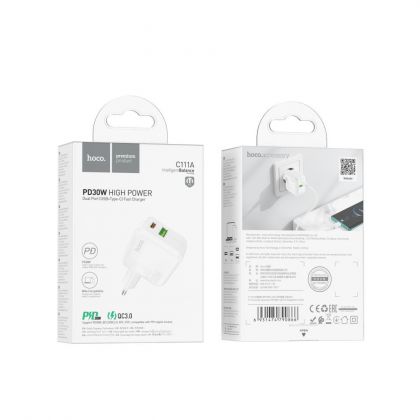 Сетевое Зарядное Устройство Hoco C111A Lucky PD30W+QC3.0 Белый