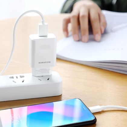 Сетевое зарядное устройство Borofone BA32A 1USB/3A QC белое + кабель USB to Type-C