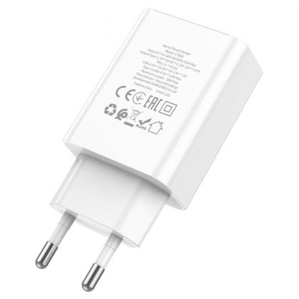 Сетевое зарядное устройство Hoco C100A USB/ Type-C QC PD с дисплеем белое