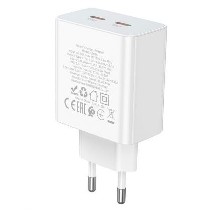Сетевое зарядное устройство Hoco C108A 2xType-C PD 35W белое