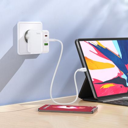 Сетевое зарядное устройство Hoco C115A 2 Type-C/ USB PD 65W белое