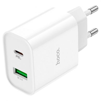 Сетевое зарядное устройство Hoco C80A Plus USB/ Type-C QC PD белое