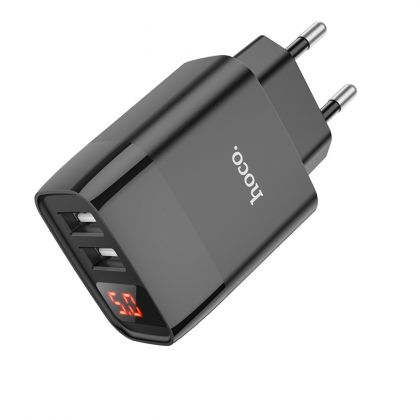 Сетевое зарядное устройство Hoco C86A 2 USB с дисплеем черное