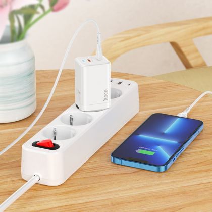 Сетевое зарядное устройство Hoco N23 2 Type-C PD 45W белое + кабель Type-C to Lightning