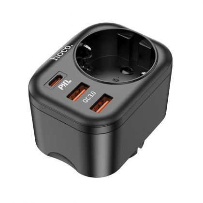 Сетевое зарядное устройство переходник Hoco NS3 USB/ 2 Type-C QC PD 1 розетка черное