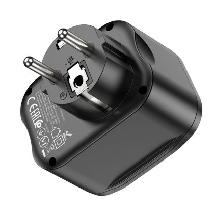 Сетевое зарядное устройство переходник Hoco NS3 USB/ 2 Type-C QC PD 1 розетка черное
