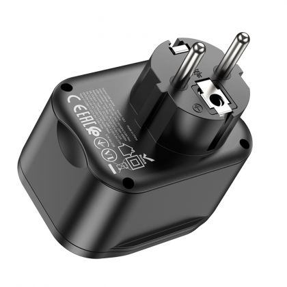 Сетевое зарядное устройство переходник Hoco NS3 USB/ 2 Type-C QC PD 1 розетка черное