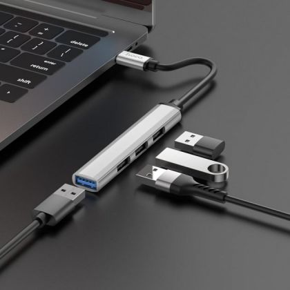 УДАЛИТЬ ДУБЛЬ USB Hub Hoco HB26 4 in 1 adapter(USB to USB3.0+USB2.0*3) Серый