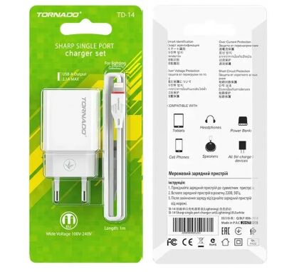 Зарядное устройство 2in1 Tornado TD-14 1USB Lightning White