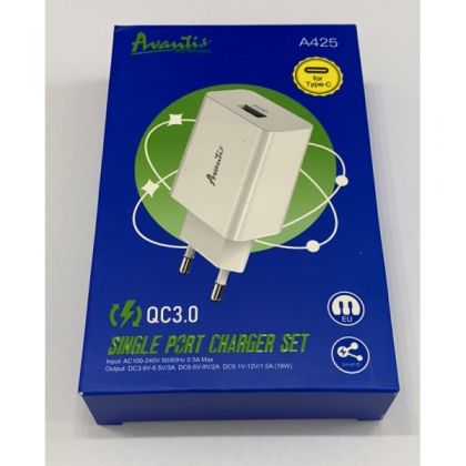 Зарядное устройство Avantis A425 1USB QC3.0 White