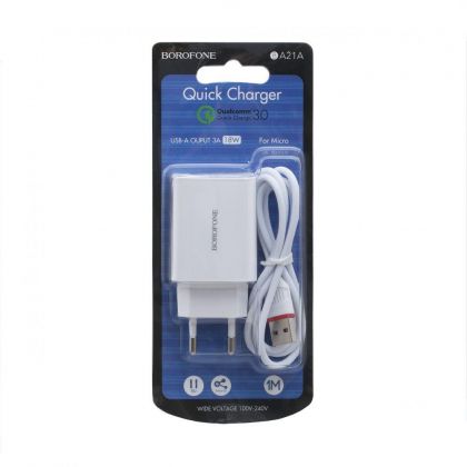 Зарядное устройство Borofone BA21A QC 3.0 18W + Micro Cable White