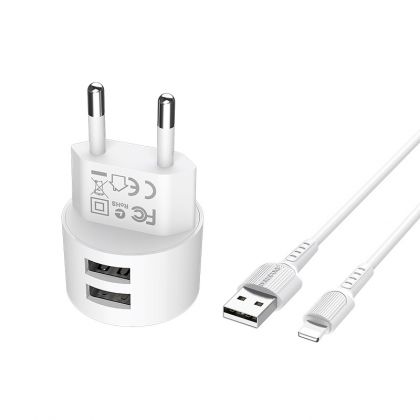 Зарядное устройство Borofone BA23A Lightning 2USB 2.4A White