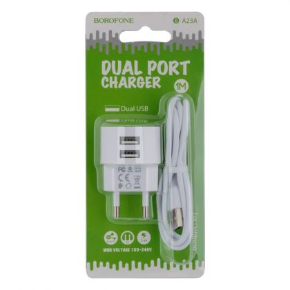 Зарядное устройство Borofone BA23A Lightning 2USB 2.4A White