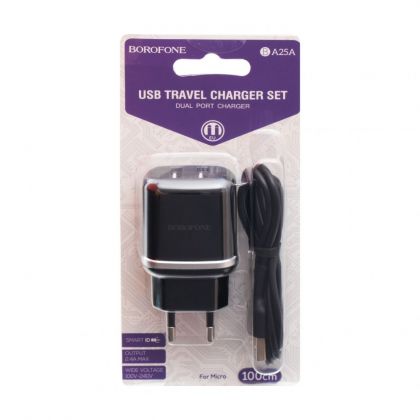 Зарядное устройство Borofone BA25A Micro 2 USB 2.4A Black