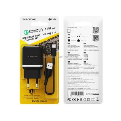 Зарядное устройство Borofone BA36A Type-C QC3.0 Black
