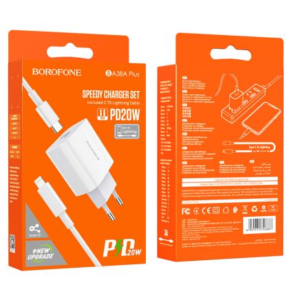 Зарядное устройство Borofone BA38A PD20W QC18W 3A Type-C To Lightning White