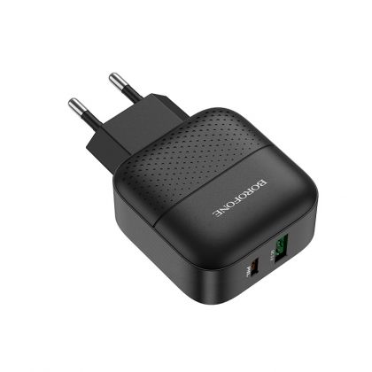 Зарядное устройство Borofone BA46A PD+QC3.0 1USB/3A +Кабель Type-C to Lightning Black
