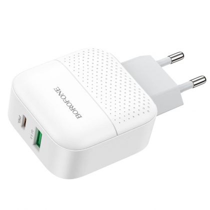 Зарядное устройство Borofone BA46A PD+QC3.0 1USB/3A +Кабель Type-C to Lightning White