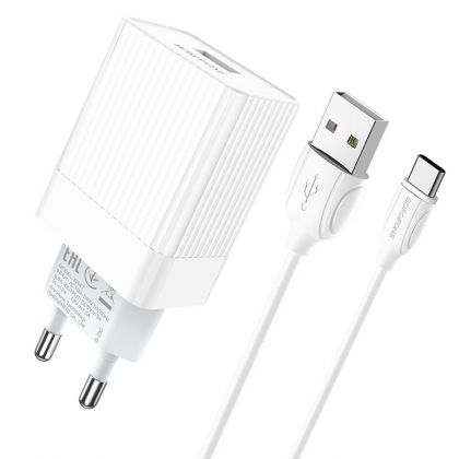 Зарядное устройство Borofone BA47A QC3.0 1USB/3A +Кабель Type-C  White