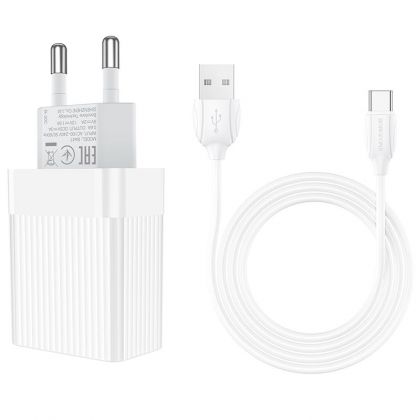 Зарядное устройство Borofone BA47A QC3.0 1USB/3A +Кабель Type-C  White