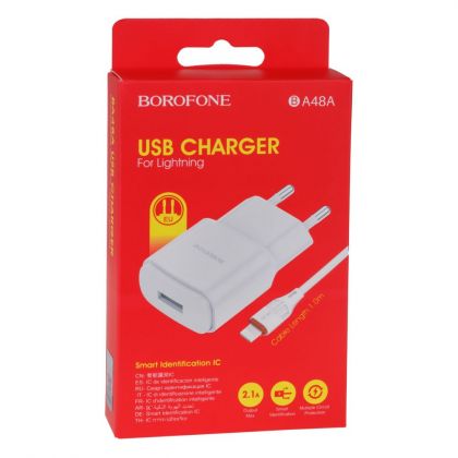Зарядное устройство Borofone BA48A Lightning 2,1A White