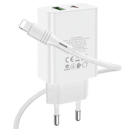 Зарядное устройство Borofone BA56A PD 20W + QC3.0 Type-C to Lightning White