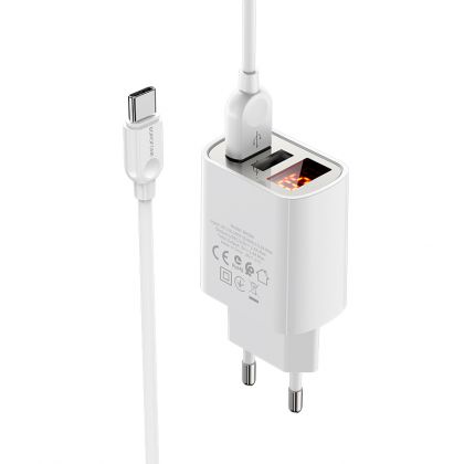 Зарядное устройство Borofone BA58A Digital Display Type-C 2USB 2.4A White