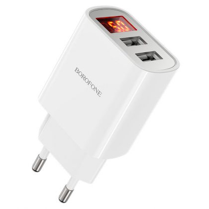 Зарядное устройство Borofone BA58A Digital Display Type-C 2USB 2.4A White