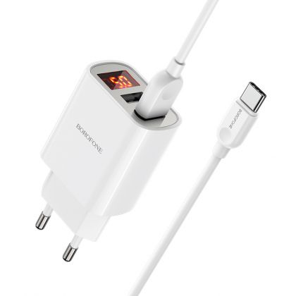 Зарядное устройство Borofone BA58A Digital Display Type-C 2USB 2.4A White