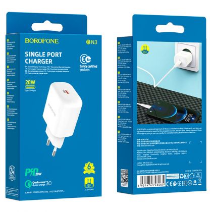 Зарядное устройство Borofone BN3 Premium PD 20W QC3.0 White