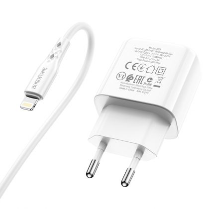 Зарядное устройство Borofone BN3 Premium PD 20W Type-C to Lightning QC3.0 White