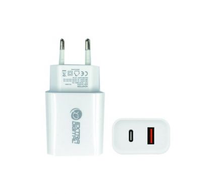 Зарядное устройство ExtraDigital USB 3.0 + Type-C 220V, 20W, QC3.0+PD