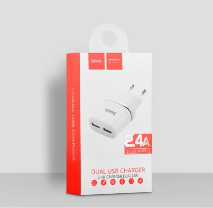 Зарядное устройство Hoco C12 2USB White (2.4A)