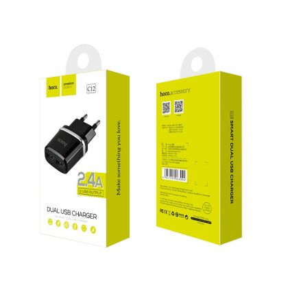 Зарядное устройство Hoco C12 2 USB 2.4A Black
