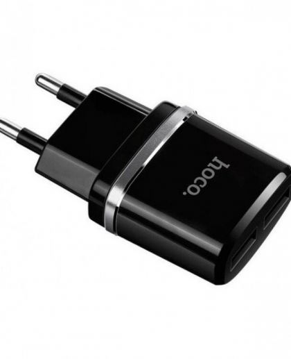 Зарядное устройство Hoco C12 2USB 2.4A Black + Cable iPhone Lightning Black