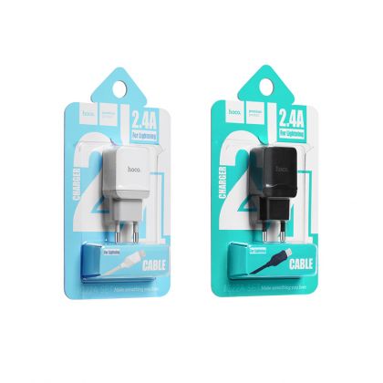 Зарядное устройство Hoco C22A little superior (1USB/ 2.4A) + Cable iPhone Lightning Black