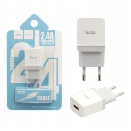 Зарядное устройство Hoco C22A little superior (1USB/ 2.4A) + Cable iPhone Lightning White